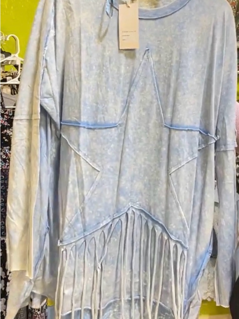 Blue Velvet Boutique Blue Star Fringe Oversized Top XL